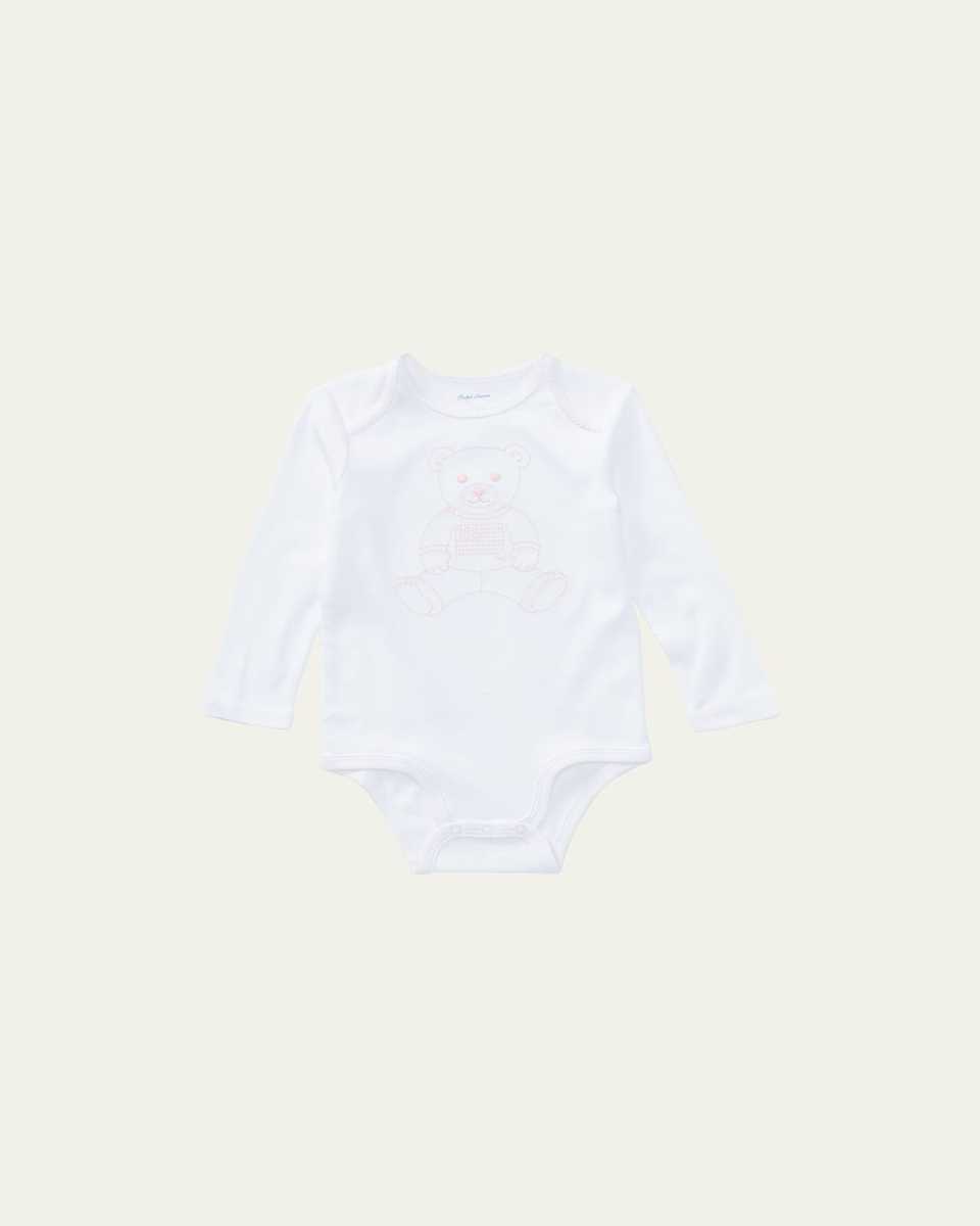 Polo Bear Embroidered Long-Sleeve Bodysuit, Size 3M-